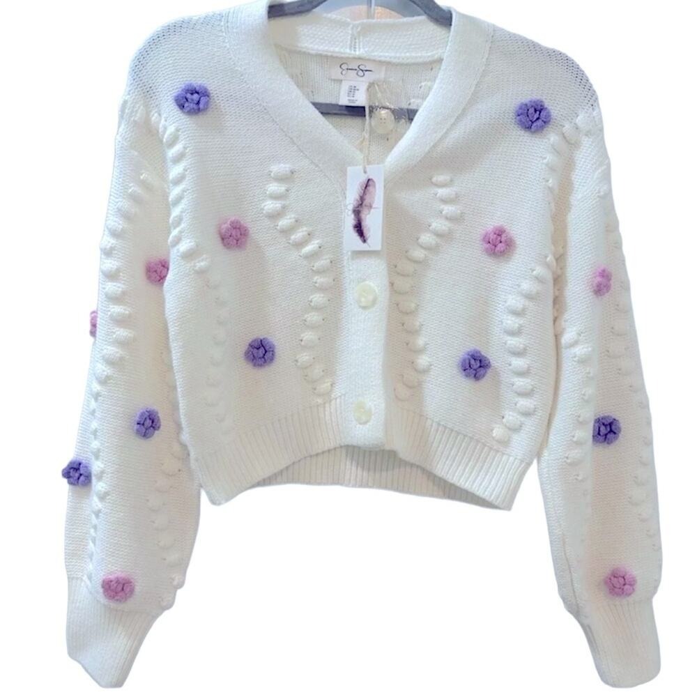 Jessica Simpson Embroidered Floral Knit Cardigan Sweater White Size S – NEW - Picture 2 of 6